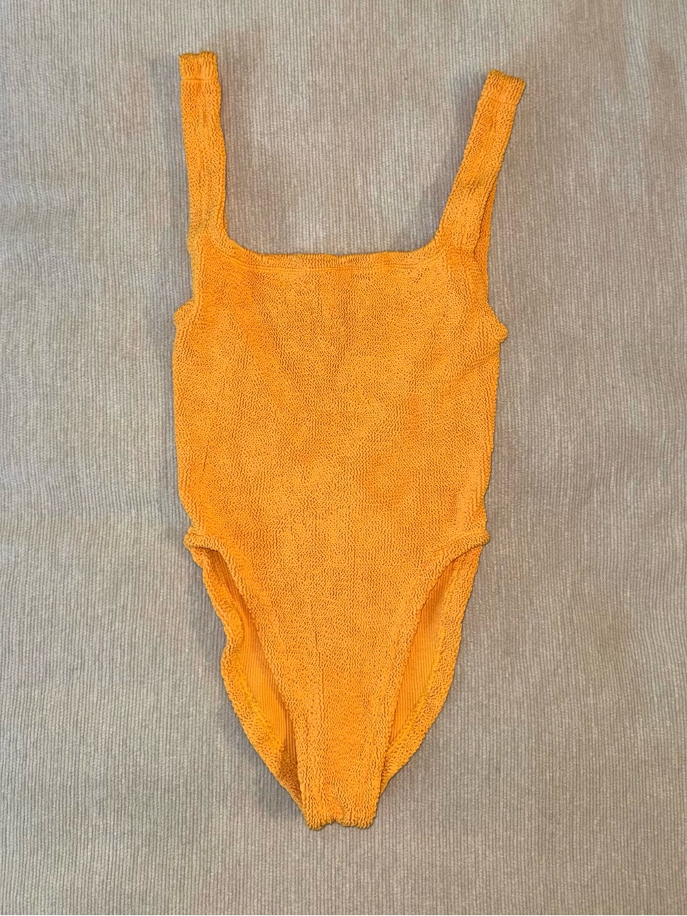 Hunza G Swimsuit Square Neck Crinkle Stretchy Mango Orange Yellow One Size - Picture 8 of 9
